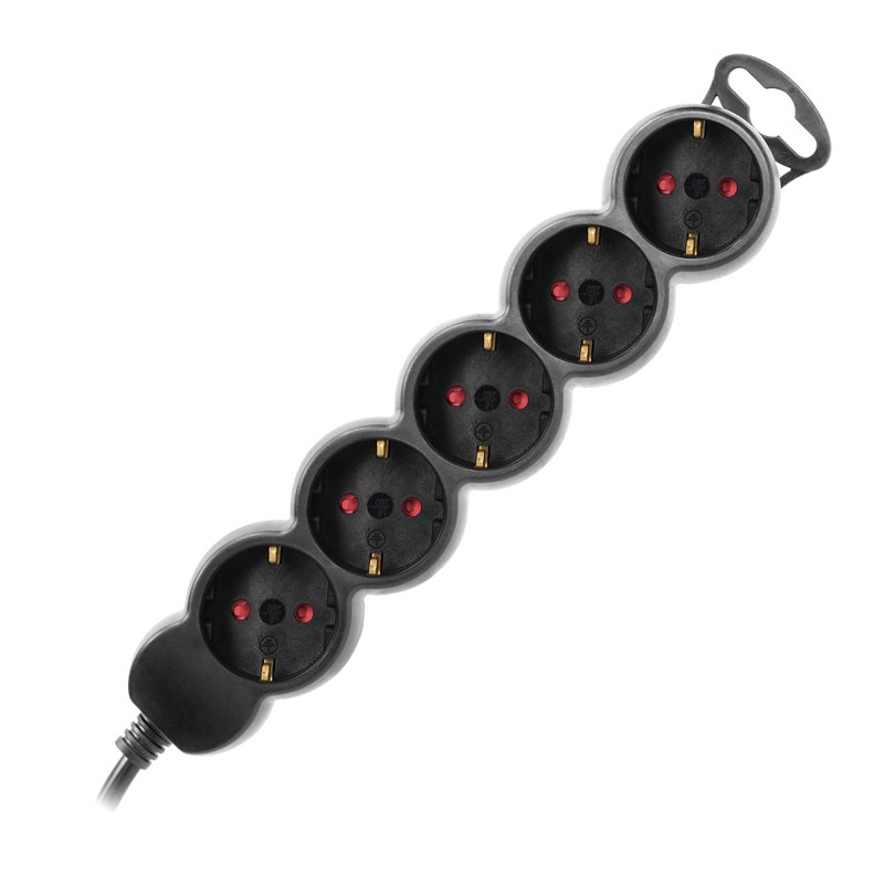 PRZEDŁUŻACZ 5-KROTNY 2P+Z (SCHUKO), 3M H05VV-F 3X1,5MM2, IMAX16A, PŁASKA WTYCZKA, CZARNY ORNO PRZEDŁUŻACZ 5-KROTNY 2P+Z (SCHUKO), 3M H05VV-F 3X1,5MM2, IMAX16A, PŁASKA WTYCZKA, CZARNY ORNO
