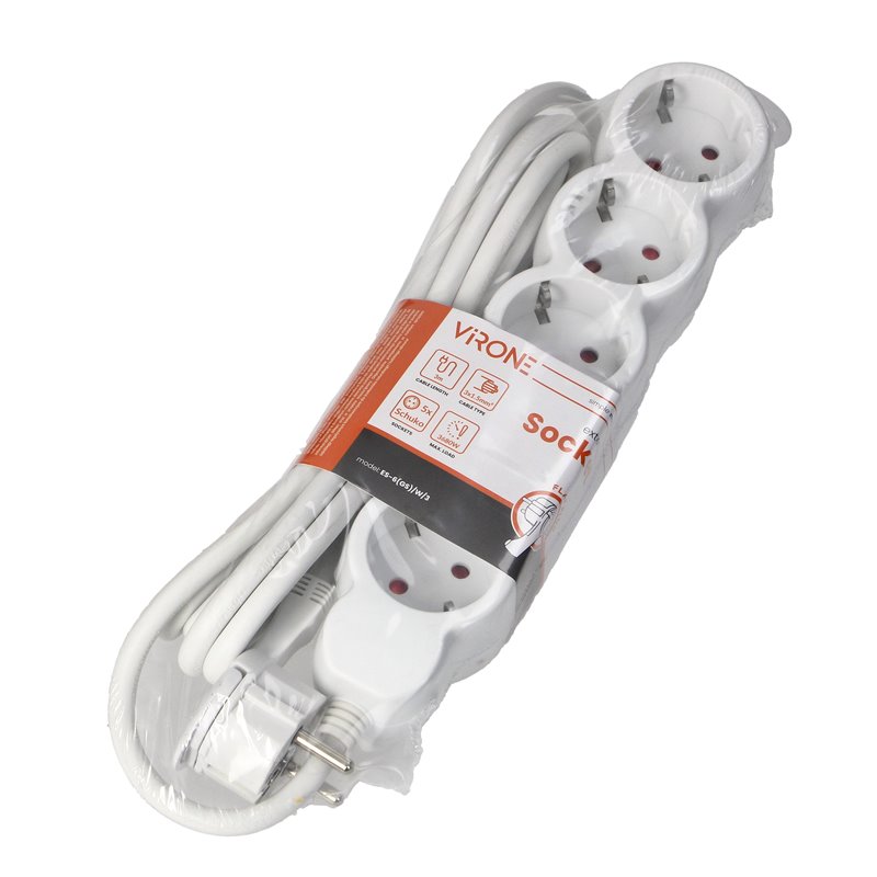 PRZEDŁUŻACZ 5-KROTNY 2P+Z (SCHUKO), 3M H05VV-F 3X1,5MM2, IMAX16A, PŁASKA WTYCZKA, BIAŁY ORNO PRZEDŁUŻACZ 5-KROTNY 2P+Z (SCHUKO), 3M H05VV-F 3X1,5MM2, IMAX16A, PŁASKA WTYCZKA, BIAŁY ORNO
