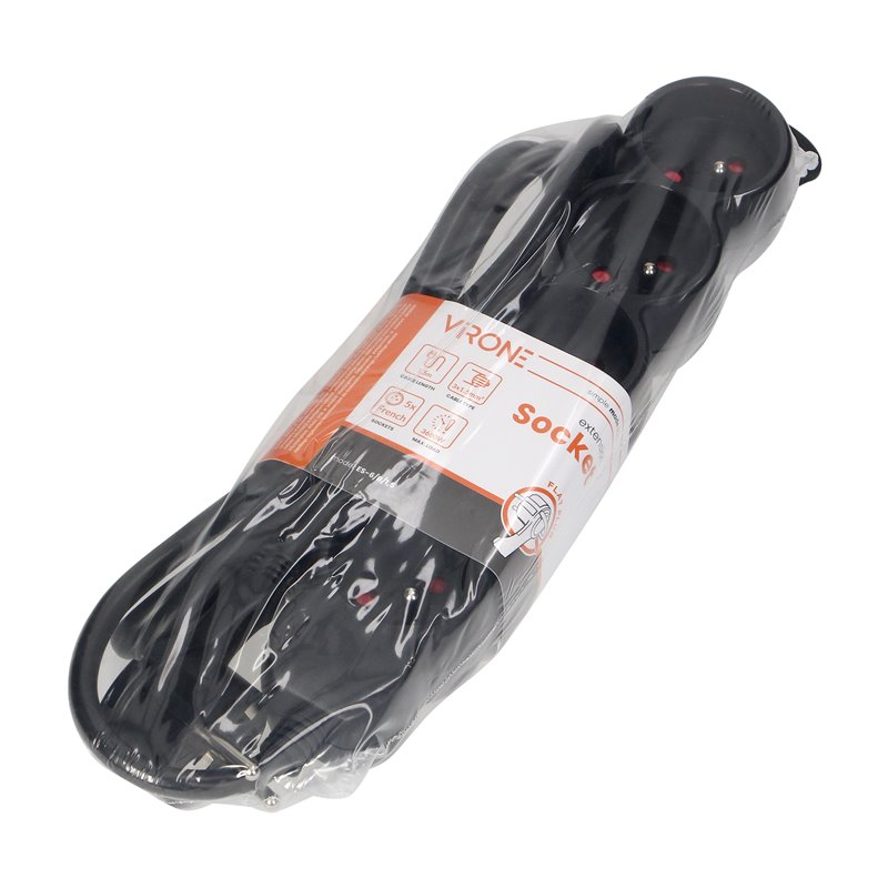 PRZEDŁUŻACZ 5-KROTNY 2P+Z, 1,5M H05VV-F 3X1,5MM2 , IMAX16A, PŁASKA WTYCZKA, CZARNY ORNO PRZEDŁUŻACZ 5-KROTNY 2P+Z, 1,5M H05VV-F 3X1,5MM2 , IMAX16A, PŁASKA WTYCZKA, CZARNY ORNO