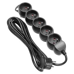 PRZEDŁUŻACZ 5-KROTNY 2P+Z, 5M H05VV-F 3X1,5MM2, IMAX16A, PŁASKA WTYCZKA, CZARNY ORNO PRZEDŁUŻACZ 5-KROTNY 2P+Z, 5M H05VV-F 3X1,5MM2, IMAX16A, PŁASKA WTYCZKA, CZARNY ORNO