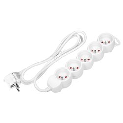 PRZEDŁUŻACZ 5-KROTNY 2P+Z, 3M H05VV-F 3X1,5MM2, IMAX16A, PŁASKA WTYCZKA, BIAŁY ORNO PRZEDŁUŻACZ 5-KROTNY 2P+Z, 3M H05VV-F 3X1,5MM2, IMAX16A, PŁASKA WTYCZKA, BIAŁY ORNO