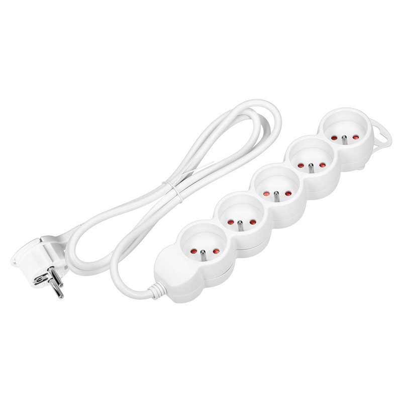 PRZEDŁUŻACZ 5-KROTNY 2P+Z, 3M H05VV-F 3X1,5MM2, IMAX16A, PŁASKA WTYCZKA, BIAŁY ORNO PRZEDŁUŻACZ 5-KROTNY 2P+Z, 3M H05VV-F 3X1,5MM2, IMAX16A, PŁASKA WTYCZKA, BIAŁY ORNO