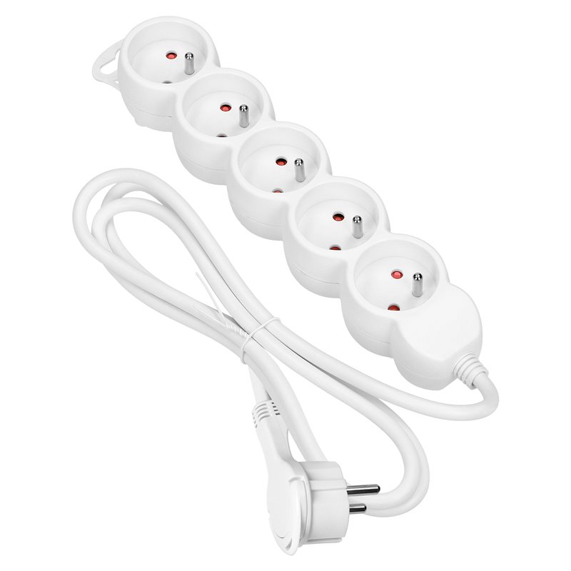 PRZEDŁUŻACZ 5-KROTNY 2P+Z, 3M H05VV-F 3X1,5MM2, IMAX16A, PŁASKA WTYCZKA, BIAŁY ORNO PRZEDŁUŻACZ 5-KROTNY 2P+Z, 3M H05VV-F 3X1,5MM2, IMAX16A, PŁASKA WTYCZKA, BIAŁY ORNO