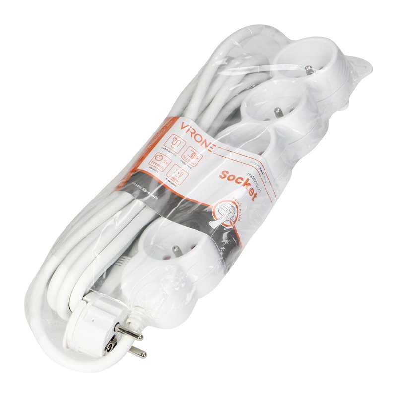 PRZEDŁUŻACZ 5-KROTNY 2P+Z, 5M H05VV-F 3X1,5MM2, IMAX16A, PŁASKA WTYCZKA, BIAŁY ORNO PRZEDŁUŻACZ 5-KROTNY 2P+Z, 5M H05VV-F 3X1,5MM2, IMAX16A, PŁASKA WTYCZKA, BIAŁY ORNO