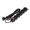 PRZEDŁUŻACZ 5-KROTNY 2P+Z (SCHUKO), Z WYŁĄCZNIKIEM, 5M H05VV-F 3X1,5MM2, IMAX16A, PŁASKA WTYCZKA, CZARNY ORNO