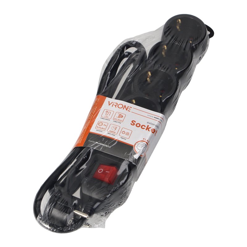 PRZEDŁUŻACZ 5-KROTNY 2P+Z (SCHUKO), Z WYŁĄCZNIKIEM, 5M H05VV-F 3X1,5MM2, IMAX16A, PŁASKA WTYCZKA, CZARNY ORNO PRZEDŁUŻACZ 5-KROTNY 2P+Z (SCHUKO), Z WYŁĄCZNIKIEM, 5M H05VV-F 3X1,5MM2, IMAX16A, PŁASKA WTYCZKA, CZARNY ORNO