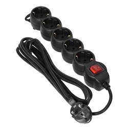 PRZEDŁUŻACZ 5-KROTNY 2P+Z (SCHUKO), Z WYŁĄCZNIKIEM, 5M H05VV-F 3X1,5MM2, IMAX16A, PŁASKA WTYCZKA, CZARNY ORNO PRZEDŁUŻACZ 5-KROTNY 2P+Z (SCHUKO), Z WYŁĄCZNIKIEM, 5M H05VV-F 3X1,5MM2, IMAX16A, PŁASKA WTYCZKA, CZARNY ORNO