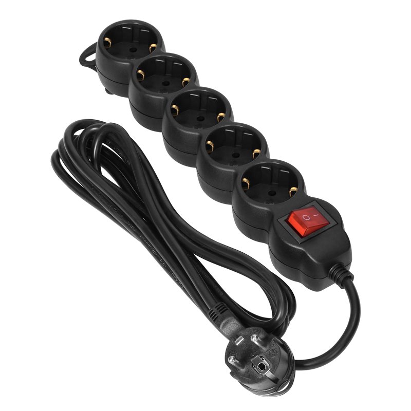 PRZEDŁUŻACZ 5-KROTNY 2P+Z (SCHUKO), Z WYŁĄCZNIKIEM, 5M H05VV-F 3X1,5MM2, IMAX16A, PŁASKA WTYCZKA, CZARNY ORNO PRZEDŁUŻACZ 5-KROTNY 2P+Z (SCHUKO), Z WYŁĄCZNIKIEM, 5M H05VV-F 3X1,5MM2, IMAX16A, PŁASKA WTYCZKA, CZARNY ORNO