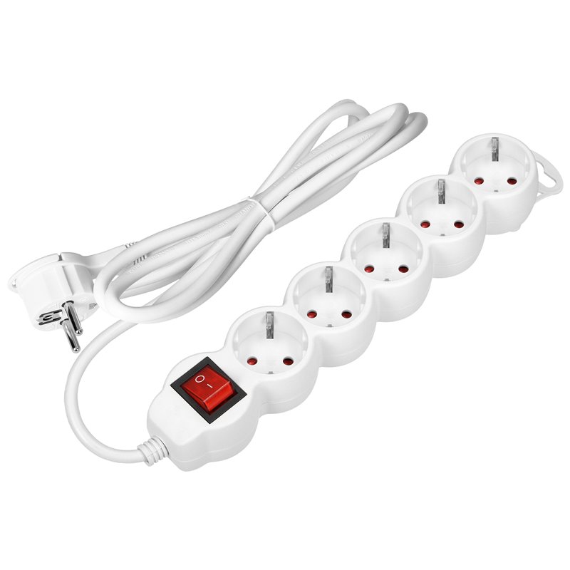 PRZEDŁUŻACZ 5-KROTNY 2P+Z (SCHUKO), Z WYŁĄCZNIKIEM, 5M H05VV-F 3X1,5MM2, IMAX16A, PŁASKA WTYCZKA, BIAŁY ORNO PRZEDŁUŻACZ 5-KROTNY 2P+Z (SCHUKO), Z WYŁĄCZNIKIEM, 5M H05VV-F 3X1,5MM2, IMAX16A, PŁASKA WTYCZKA, BIAŁY ORNO