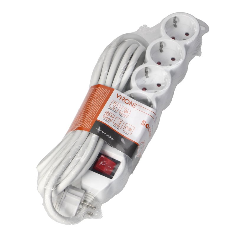 PRZEDŁUŻACZ 5-KROTNY 2P+Z (SCHUKO), Z WYŁĄCZNIKIEM, 5M H05VV-F 3X1,5MM2, IMAX16A, PŁASKA WTYCZKA, BIAŁY ORNO PRZEDŁUŻACZ 5-KROTNY 2P+Z (SCHUKO), Z WYŁĄCZNIKIEM, 5M H05VV-F 3X1,5MM2, IMAX16A, PŁASKA WTYCZKA, BIAŁY ORNO