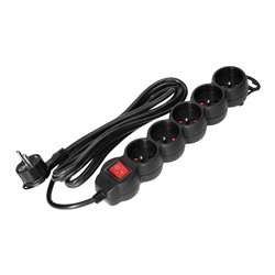 PRZEDŁUŻACZ 5-KROTNY 2P+Z Z WYŁĄCZNIKIEM, 1,5M H05VV-F 3X1,5MM2, IMAX16A, PŁASKA WTYCZKA, CZARNY ORNO PRZEDŁUŻACZ 5-KROTNY 2P+Z Z WYŁĄCZNIKIEM, 1,5M H05VV-F 3X1,5MM2, IMAX16A, PŁASKA WTYCZKA, CZARNY ORNO