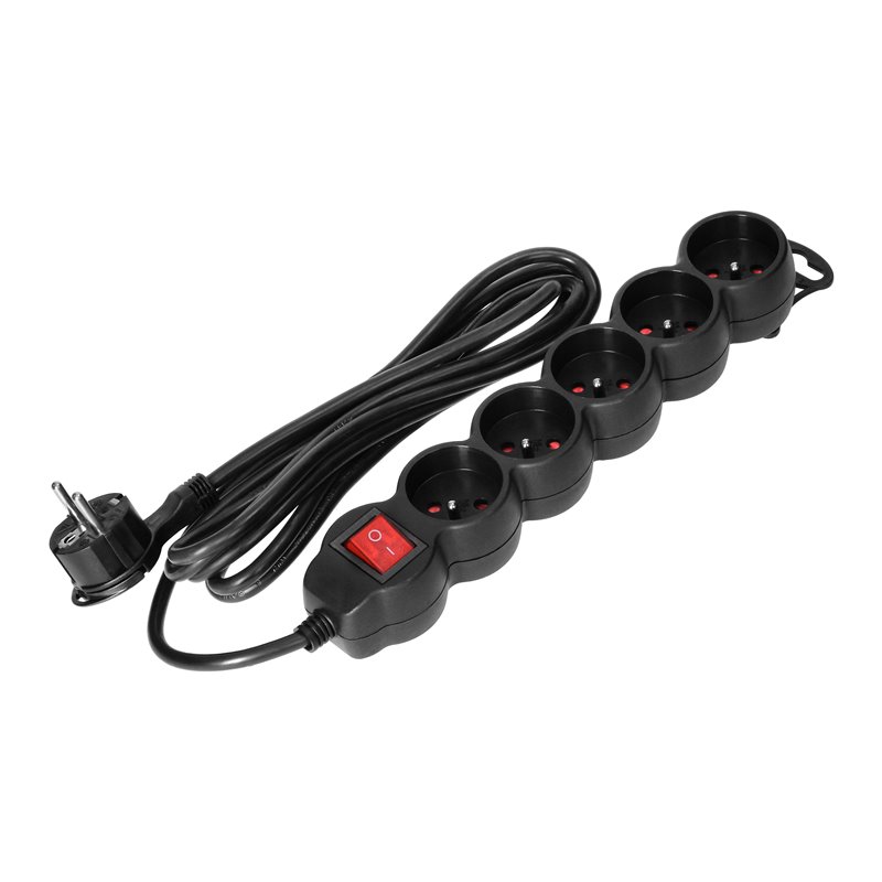 PRZEDŁUŻACZ 5-KROTNY 2P+Z Z WYŁĄCZNIKIEM, 1,5M H05VV-F 3X1,5MM2, IMAX16A, PŁASKA WTYCZKA, CZARNY ORNO PRZEDŁUŻACZ 5-KROTNY 2P+Z Z WYŁĄCZNIKIEM, 1,5M H05VV-F 3X1,5MM2, IMAX16A, PŁASKA WTYCZKA, CZARNY ORNO