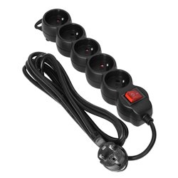 PRZEDŁUŻACZ 5-KROTNY 2P+Z Z WYŁĄCZNIKIEM, 1,5M H05VV-F 3X1,5MM2, IMAX16A, PŁASKA WTYCZKA, CZARNY ORNO PRZEDŁUŻACZ 5-KROTNY 2P+Z Z WYŁĄCZNIKIEM, 1,5M H05VV-F 3X1,5MM2, IMAX16A, PŁASKA WTYCZKA, CZARNY ORNO