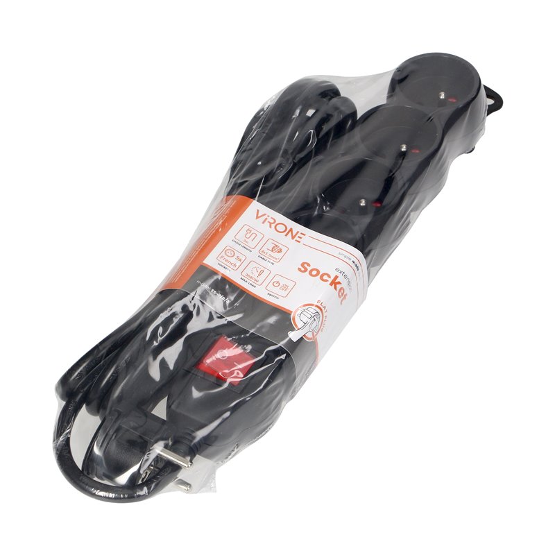 PRZEDŁUŻACZ 5-KROTNY 2P+Z, Z WYŁĄCZNIKIEM, 3M H05VV-F 3X1,5MM2, IMAX16A, PŁASKA WTYCZKA, CZARNY ORNO PRZEDŁUŻACZ 5-KROTNY 2P+Z, Z WYŁĄCZNIKIEM, 3M H05VV-F 3X1,5MM2, IMAX16A, PŁASKA WTYCZKA, CZARNY ORNO