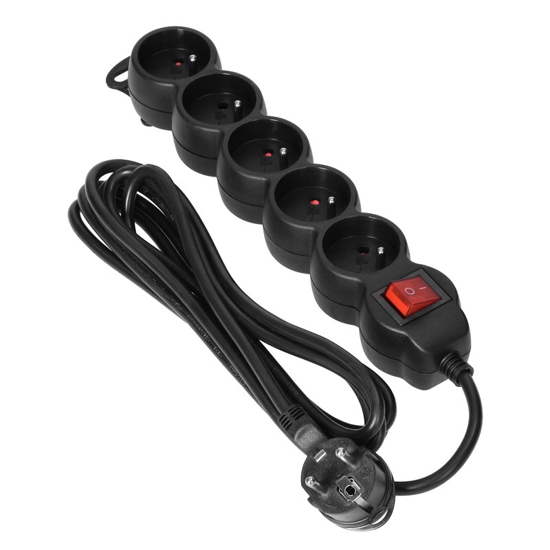 PRZEDŁUŻACZ 5-KROTNY 2P+Z, Z WYŁĄCZNIKIEM, 3M H05VV-F 3X1,5MM2, IMAX16A, PŁASKA WTYCZKA, CZARNY ORNO PRZEDŁUŻACZ 5-KROTNY 2P+Z, Z WYŁĄCZNIKIEM, 3M H05VV-F 3X1,5MM2, IMAX16A, PŁASKA WTYCZKA, CZARNY ORNO