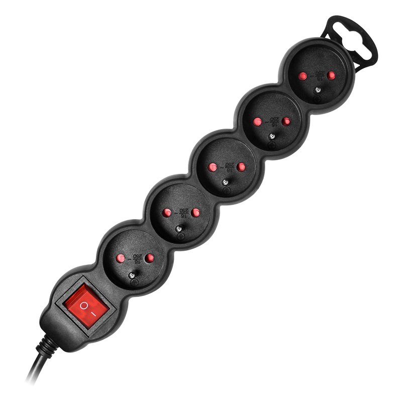 PRZEDŁUŻACZ 5-KROTNY 2P+Z, Z WYŁĄCZNIKIEM, 3M H05VV-F 3X1,5MM2, IMAX16A, PŁASKA WTYCZKA, CZARNY ORNO PRZEDŁUŻACZ 5-KROTNY 2P+Z, Z WYŁĄCZNIKIEM, 3M H05VV-F 3X1,5MM2, IMAX16A, PŁASKA WTYCZKA, CZARNY ORNO