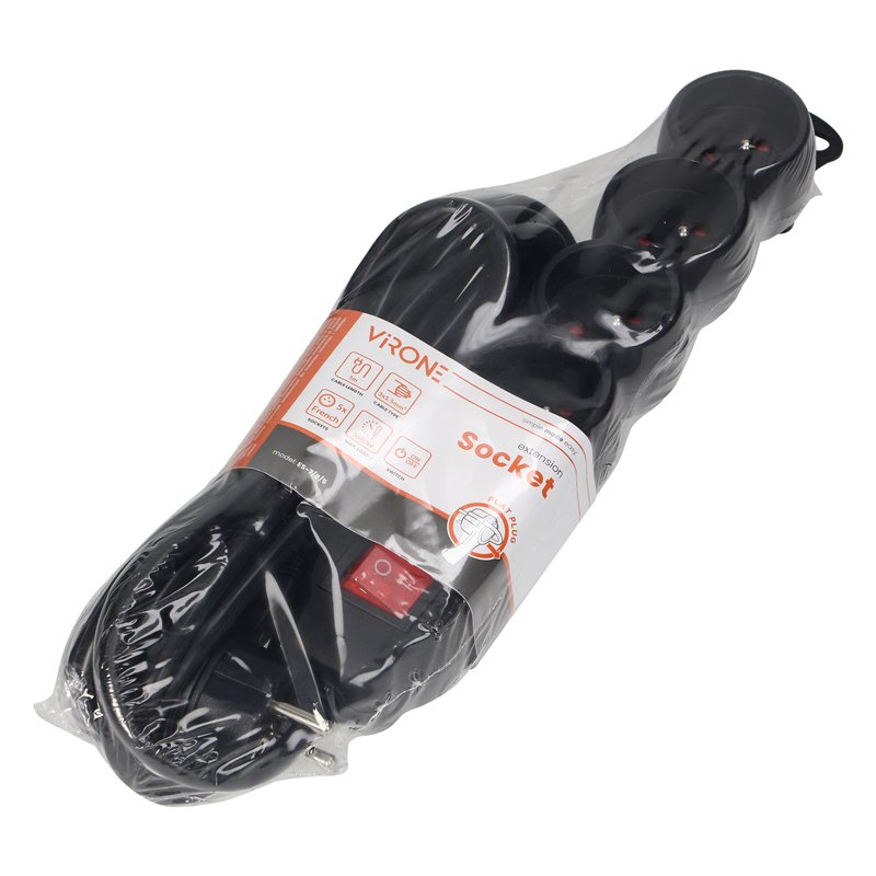 PRZEDŁUŻACZ 5-KROTNY 2P+Z, Z WYŁĄCZNIKIEM, 5M H05VV-F 3X1,5MM2, IMAX16A, PŁASKA WTYCZKA, CZARNY ORNO PRZEDŁUŻACZ 5-KROTNY 2P+Z, Z WYŁĄCZNIKIEM, 5M H05VV-F 3X1,5MM2, IMAX16A, PŁASKA WTYCZKA, CZARNY ORNO