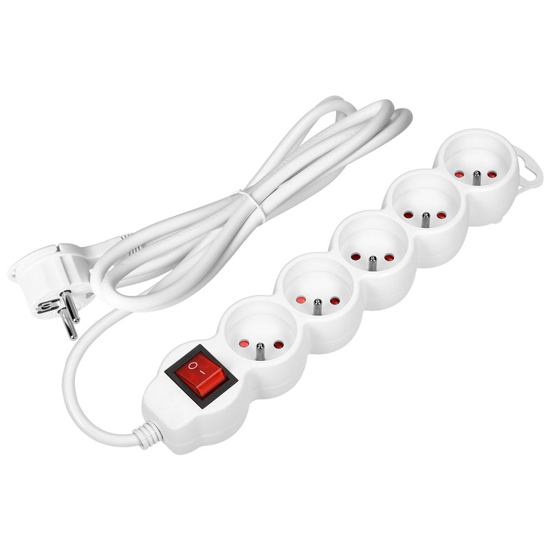 PRZEDŁUŻACZ 5-KROTNY 2P+Z, Z WYŁĄCZNIKIEM, 5M H05VV-F 3X1,5MM2, IMAX16A, PŁASKA WTYCZKA, BIAŁY ORNO PRZEDŁUŻACZ 5-KROTNY 2P+Z, Z WYŁĄCZNIKIEM, 5M H05VV-F 3X1,5MM2, IMAX16A, PŁASKA WTYCZKA, BIAŁY ORNO