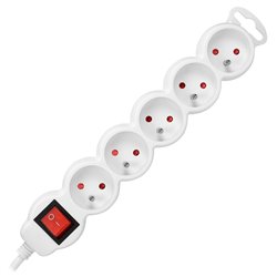PRZEDŁUŻACZ 5-KROTNY 2P+Z, Z WYŁĄCZNIKIEM, 5M H05VV-F 3X1,5MM2, IMAX16A, PŁASKA WTYCZKA, BIAŁY ORNO PRZEDŁUŻACZ 5-KROTNY 2P+Z, Z WYŁĄCZNIKIEM, 5M H05VV-F 3X1,5MM2, IMAX16A, PŁASKA WTYCZKA, BIAŁY ORNO