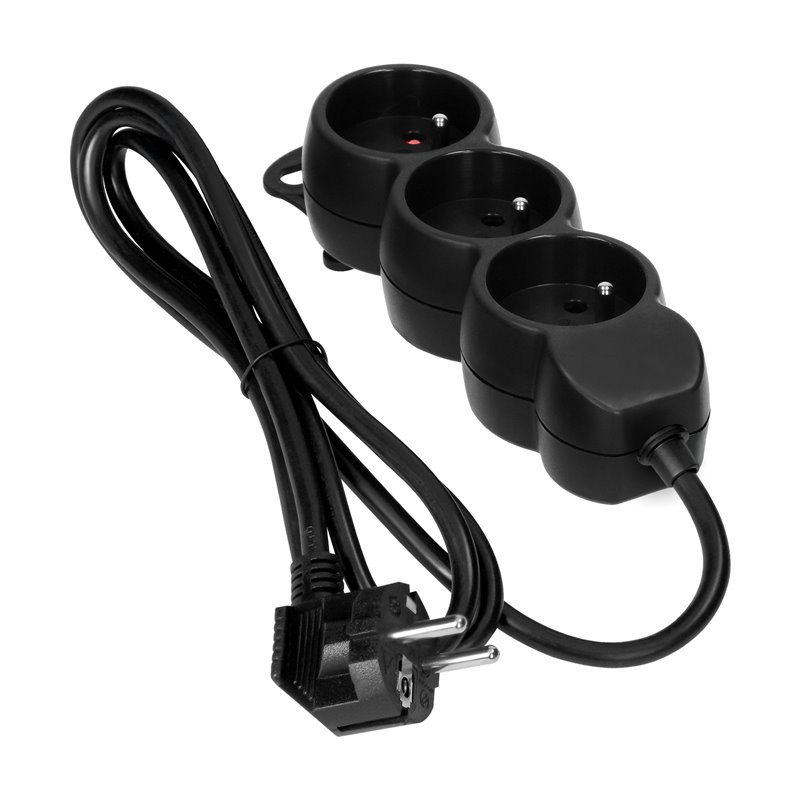 PRZEDŁUŻACZ 3X2P+Z,1,4M, 3X1MM2, CZARNY ORNO PRZEDŁUŻACZ 3X2P+Z,1,4M, 3X1MM2, CZARNY ORNO