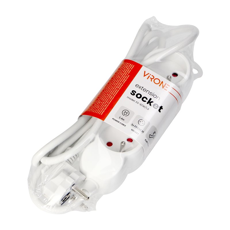 PRZEDŁUŻACZ 3X2P+Z,1,4M, 3X1MM2, BIAŁY ORNO PRZEDŁUŻACZ 3X2P+Z,1,4M, 3X1MM2, BIAŁY ORNO