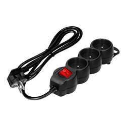 PRZEDŁUŻACZ 3X2P+Z,ON/OFF,1,4M, 3X1MM2, CZARNY ORNO PRZEDŁUŻACZ 3X2P+Z,ON/OFF,1,4M, 3X1MM2, CZARNY ORNO