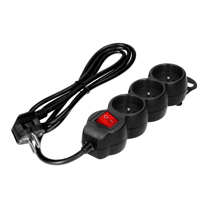 PRZEDŁUŻACZ 3X2P+Z,ON/OFF,1,4M, 3X1MM2, CZARNY ORNO PRZEDŁUŻACZ 3X2P+Z,ON/OFF,1,4M, 3X1MM2, CZARNY ORNO