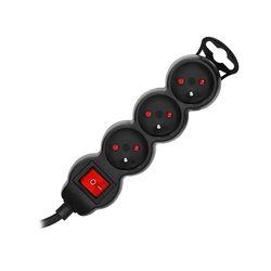 PRZEDŁUŻACZ 3X2P+Z,ON/OFF,1,4M, 3X1MM2, CZARNY ORNO PRZEDŁUŻACZ 3X2P+Z,ON/OFF,1,4M, 3X1MM2, CZARNY ORNO