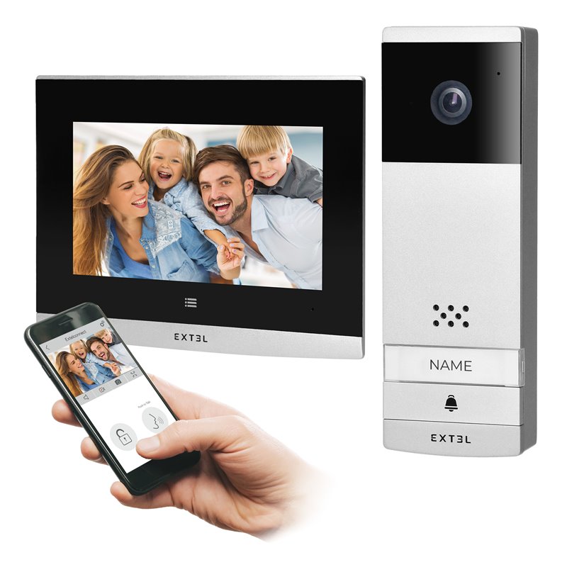 EXTEL WAVE, BEZPRZEWODOWY ZESTAW WIDEO DOMOFONOWY, MONITOR 7", DOTYKOWY, MENU OSD,  WI-FI + APP NA TELEFON, STEROWANIE BRAMĄ, ZA