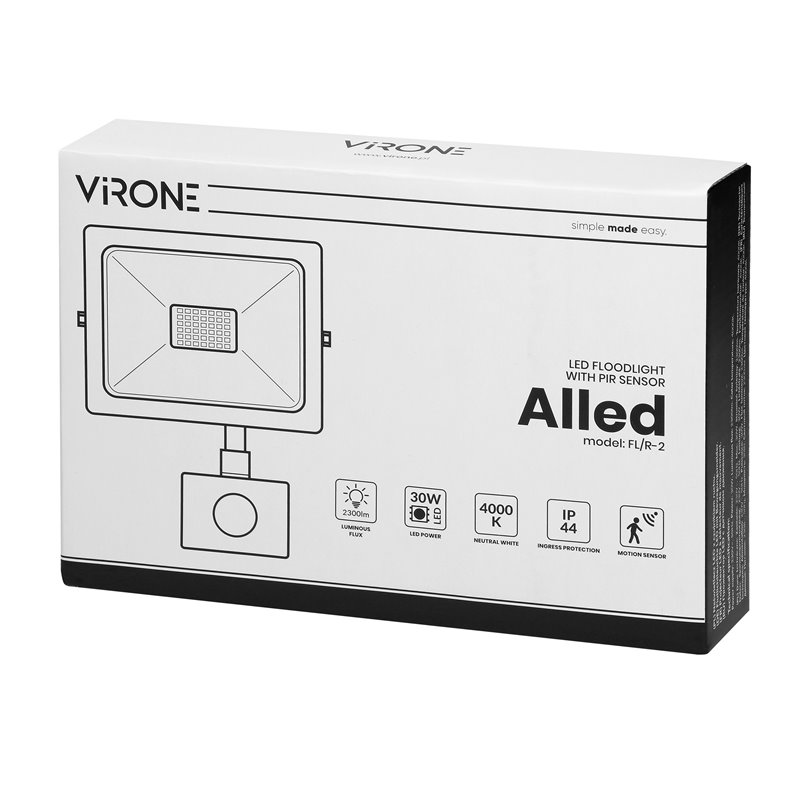 ALLED 30W NAŚWIETLACZ LED Z PIR, 2300LM, IP44, 4000K, ALU+GLASS ORNO ALLED 30W NAŚWIETLACZ LED Z PIR, 2300LM, IP44, 4000K, ALU+GLASS ORNO