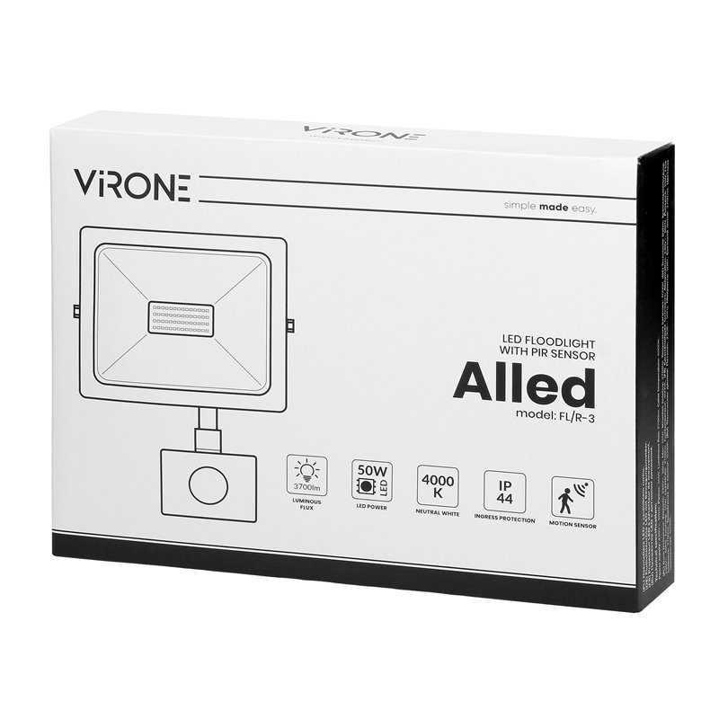ALLED 50W NAŚWIETLACZ LED Z PIR, 3700LM, IP44, 4000K, ALU+GLASS ORNO ALLED 50W NAŚWIETLACZ LED Z PIR, 3700LM, IP44, 4000K, ALU+GLASS ORNO