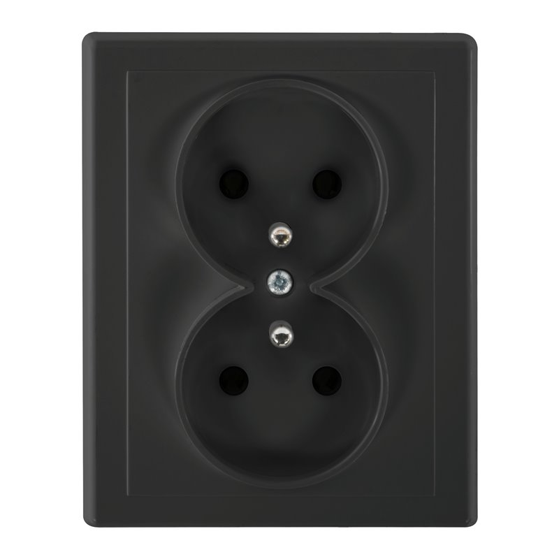 GNIAZDO PODWÓJNE P/T 2X2P+Z MALTA, 16A, 250V, PT-6M, CZARNY MAT ORNO