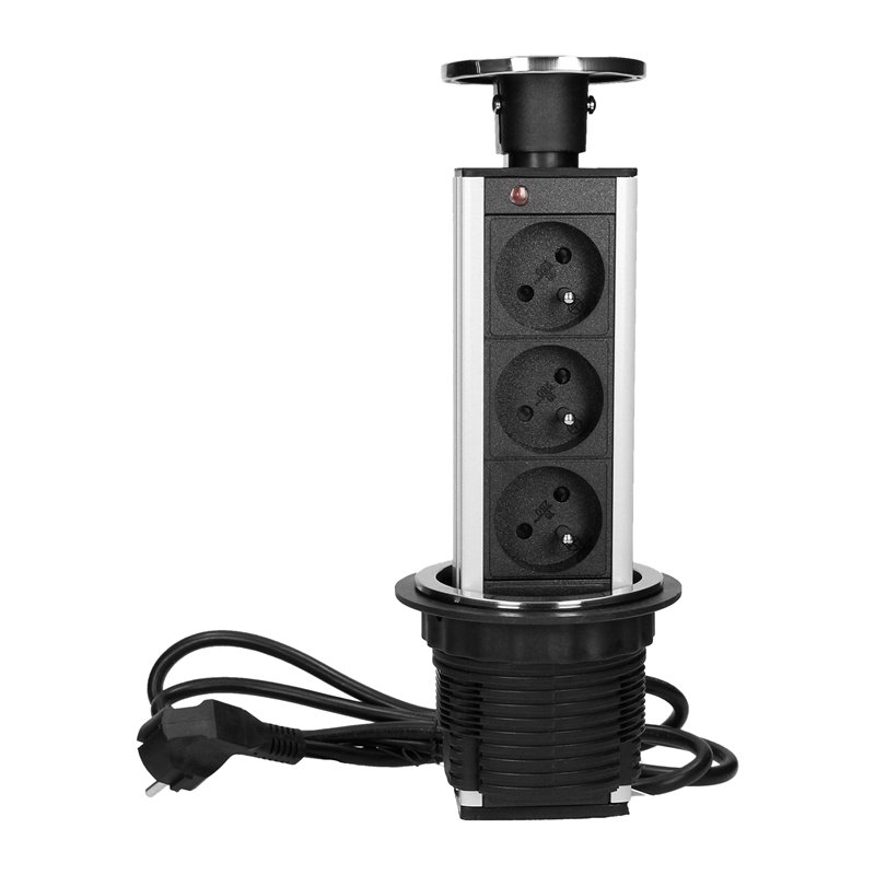 GNIAZDO MEBLOWE O8CM WYSUWANE Z BLATU, Z MASKOWNICĄ I PRZEWODEM 1,8M, 3X2P+Z, INOX ORNO