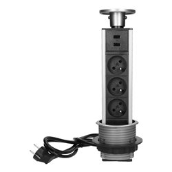 GNIAZDO MEBLOWE O8CM WYSUWANE Z BLATU Z ŁADOWARKĄ USB I PRZEWODEM 1,8M, 3X2P+Z, 2XUSB ORNO GNIAZDO MEBLOWE O8CM WYSUWANE Z BLATU Z ŁADOWARKĄ USB I PRZEWODEM 1,8M, 3X2P+Z, 2XUSB ORNO