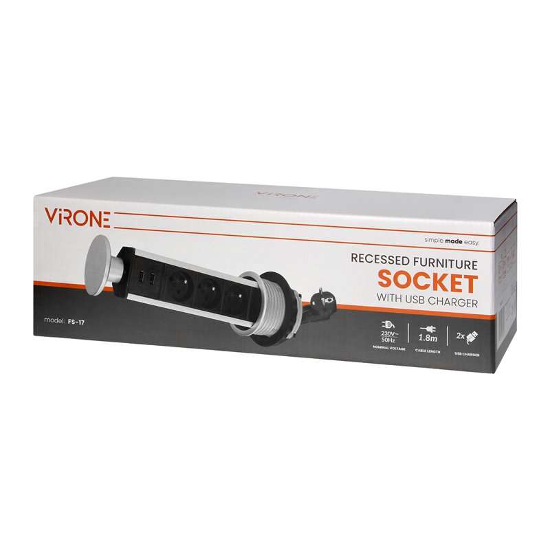 GNIAZDO MEBLOWE O8CM WYSUWANE Z BLATU Z ŁADOWARKĄ USB I PRZEWODEM 1,8M, 3X2P+Z, 2XUSB ORNO GNIAZDO MEBLOWE O8CM WYSUWANE Z BLATU Z ŁADOWARKĄ USB I PRZEWODEM 1,8M, 3X2P+Z, 2XUSB ORNO