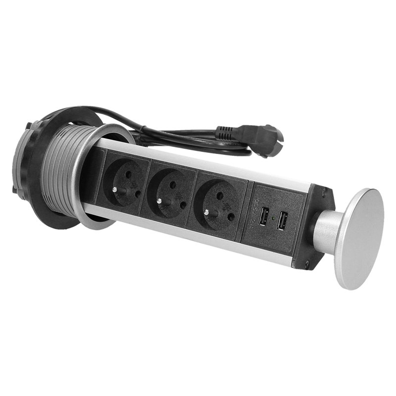 GNIAZDO MEBLOWE O8CM WYSUWANE Z BLATU Z ŁADOWARKĄ USB I PRZEWODEM 1,8M, 3X2P+Z, 2XUSB ORNO GNIAZDO MEBLOWE O8CM WYSUWANE Z BLATU Z ŁADOWARKĄ USB I PRZEWODEM 1,8M, 3X2P+Z, 2XUSB ORNO