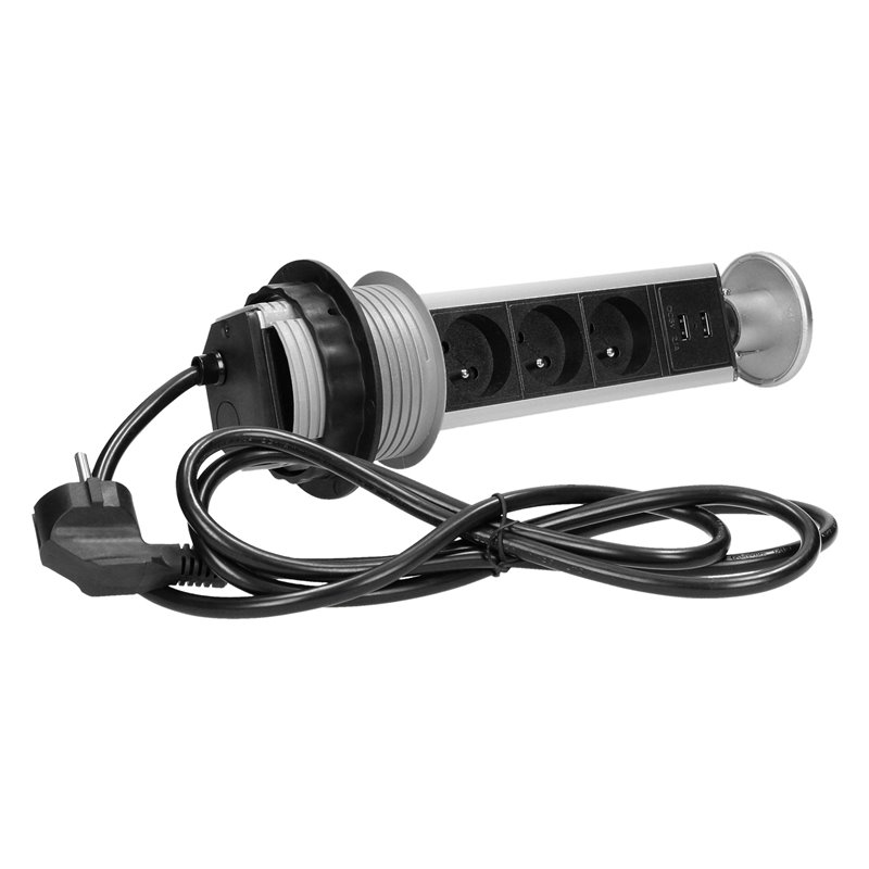 GNIAZDO MEBLOWE O8CM WYSUWANE Z BLATU Z ŁADOWARKĄ USB I PRZEWODEM 1,8M, 3X2P+Z, 2XUSB ORNO GNIAZDO MEBLOWE O8CM WYSUWANE Z BLATU Z ŁADOWARKĄ USB I PRZEWODEM 1,8M, 3X2P+Z, 2XUSB ORNO