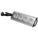 GNIAZDO MEBLOWE KUCHENNE 4X2P+Z, 16A, MONTAŻ NA RZEPY, INOX, PRZEWÓD 1,5M Z PŁASKĄ WTYCZKĄ ORNO