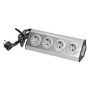 GNIAZDO MEBLOWE KUCHENNE 4X2P+Z, SCHUKO, 16A, MONTAŻ NA RZEPY, INOX, PRZEWÓD 1,5M Z PŁASKĄ WTYCZKĄ ORNO