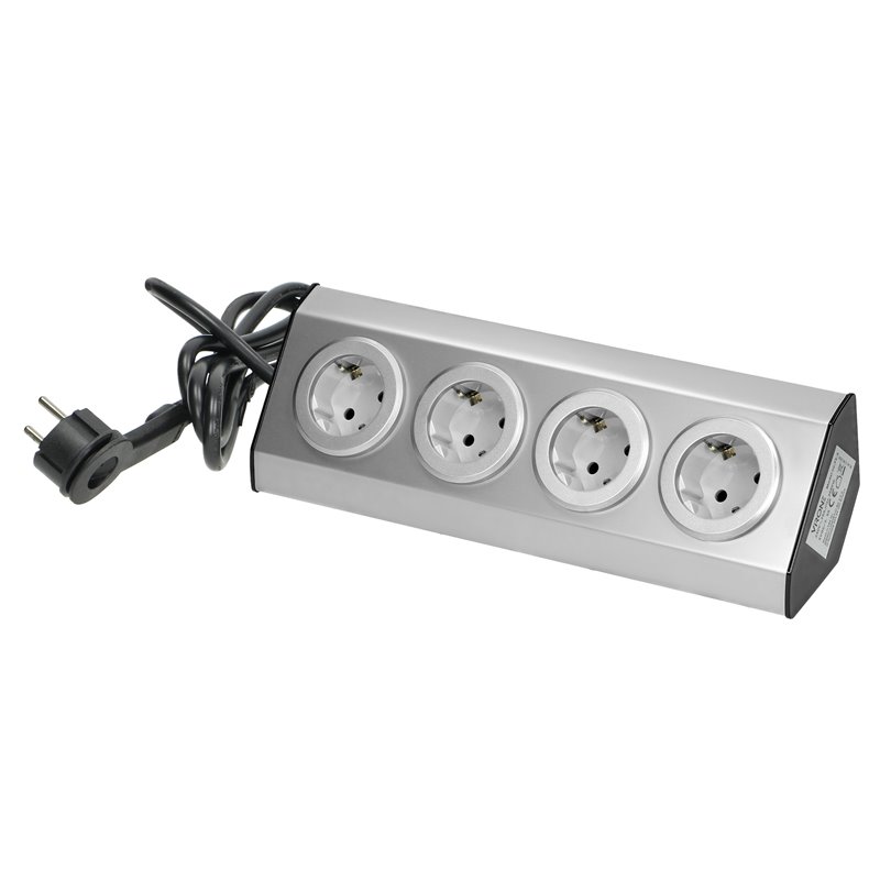 GNIAZDO MEBLOWE KUCHENNE 4X2P+Z, SCHUKO, 16A, MONTAŻ NA RZEPY, INOX, PRZEWÓD 1,5M Z PŁASKĄ WTYCZKĄ ORNO