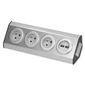 GNIAZDO MEBLOWE, KUCHENNE MONTOWANE NA RZEPY, Z ŁADOWARKĄ USB - 3X2P+Z, 2XUSB, INOX. ORNO