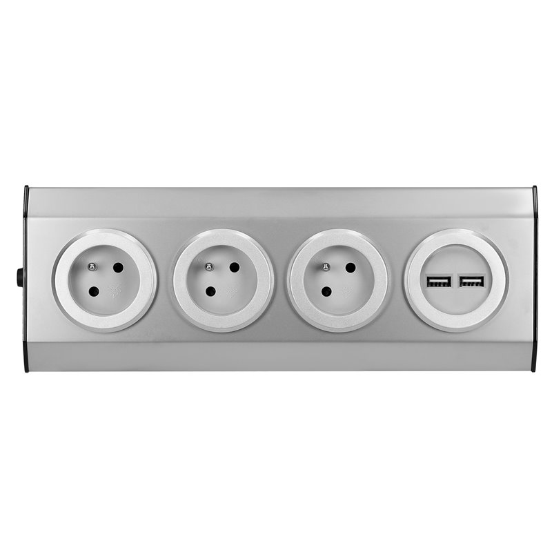 GNIAZDO MEBLOWE, KUCHENNE MONTOWANE NA RZEPY, Z ŁADOWARKĄ USB - 3X2P+Z, 2XUSB, INOX. ORNO GNIAZDO MEBLOWE, KUCHENNE MONTOWANE NA RZEPY, Z ŁADOWARKĄ USB - 3X2P+Z, 2XUSB, INOX. ORNO