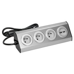 GNIAZDO MEBLOWE, KUCHENNE Z ŁADOWARKĄ USB, MONTOWANE NA RZEPY Z PRZEWODEM 1,5M I PŁASKĄ WTYCZKĄ - 3X2P+Z FRENCH, 2XUSB, INOX OR GNIAZDO MEBLOWE, KUCHENNE Z ŁADOWARKĄ USB, MONTOWANE NA RZEPY Z PRZEWODEM 1,5M I PŁASKĄ WTYCZKĄ - 3X2P+Z FRENCH, 2XUSB, INOX OR