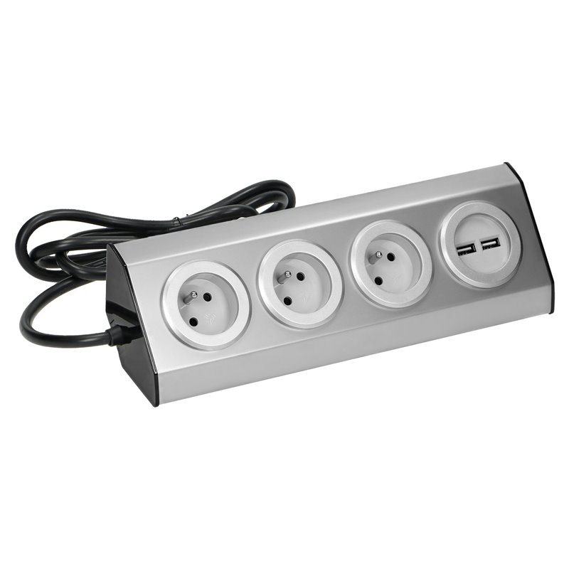 GNIAZDO MEBLOWE, KUCHENNE Z ŁADOWARKĄ USB, MONTOWANE NA RZEPY Z PRZEWODEM 1,5M I PŁASKĄ WTYCZKĄ - 3X2P+Z FRENCH, 2XUSB, INOX OR GNIAZDO MEBLOWE, KUCHENNE Z ŁADOWARKĄ USB, MONTOWANE NA RZEPY Z PRZEWODEM 1,5M I PŁASKĄ WTYCZKĄ - 3X2P+Z FRENCH, 2XUSB, INOX OR