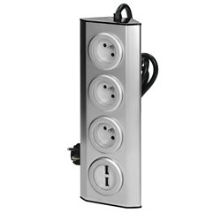 GNIAZDO MEBLOWE, KUCHENNE Z ŁADOWARKĄ USB, MONTOWANE NA RZEPY Z PRZEWODEM 1,5M I PŁASKĄ WTYCZKĄ - 3X2P+Z FRENCH, 2XUSB, INOX OR GNIAZDO MEBLOWE, KUCHENNE Z ŁADOWARKĄ USB, MONTOWANE NA RZEPY Z PRZEWODEM 1,5M I PŁASKĄ WTYCZKĄ - 3X2P+Z FRENCH, 2XUSB, INOX OR