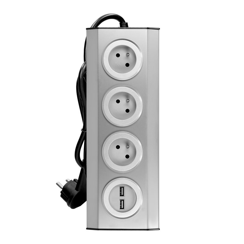 GNIAZDO MEBLOWE, KUCHENNE Z ŁADOWARKĄ USB, MONTOWANE NA RZEPY Z PRZEWODEM 1,5M I PŁASKĄ WTYCZKĄ - 3X2P+Z FRENCH, 2XUSB, INOX OR GNIAZDO MEBLOWE, KUCHENNE Z ŁADOWARKĄ USB, MONTOWANE NA RZEPY Z PRZEWODEM 1,5M I PŁASKĄ WTYCZKĄ - 3X2P+Z FRENCH, 2XUSB, INOX OR