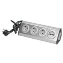 GNIAZDO MEBLOWE, KUCHENNE Z ŁADOWARKĄ USB, MONTOWANE NA RZEPY Z PRZEWODEM 1,5M I PŁASKĄ WTYCZKĄ - 3X2P+Z SCHUKO, 2XUSB, INOX ORN