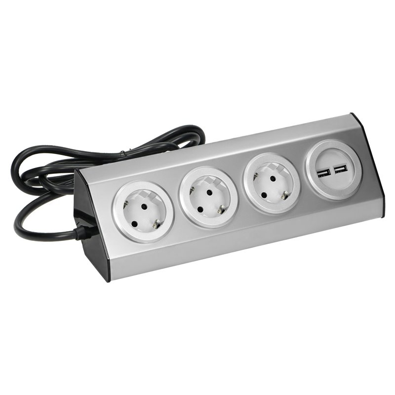 GNIAZDO MEBLOWE, KUCHENNE Z ŁADOWARKĄ USB, MONTOWANE NA RZEPY Z PRZEWODEM 1,5M I PŁASKĄ WTYCZKĄ - 3X2P+Z SCHUKO, 2XUSB, INOX ORN GNIAZDO MEBLOWE, KUCHENNE Z ŁADOWARKĄ USB, MONTOWANE NA RZEPY Z PRZEWODEM 1,5M I PŁASKĄ WTYCZKĄ - 3X2P+Z SCHUKO, 2XUSB, INOX ORN