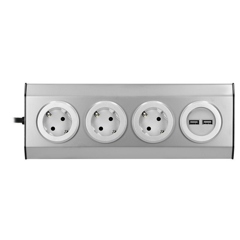 GNIAZDO MEBLOWE, KUCHENNE Z ŁADOWARKĄ USB, MONTOWANE NA RZEPY Z PRZEWODEM 1,5M I PŁASKĄ WTYCZKĄ - 3X2P+Z SCHUKO, 2XUSB, INOX ORN GNIAZDO MEBLOWE, KUCHENNE Z ŁADOWARKĄ USB, MONTOWANE NA RZEPY Z PRZEWODEM 1,5M I PŁASKĄ WTYCZKĄ - 3X2P+Z SCHUKO, 2XUSB, INOX ORN