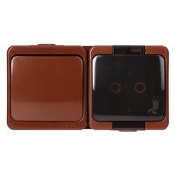 GNIAZDO POJEDYNCZE 2P+Z BRYZGOOD. SCHUKO Z KLAPKĄ DYMNĄ + ŁĄCZNIK 1-BIEGUNOWY IP44, SMART, BRĄZOWY ORNO GNIAZDO POJEDYNCZE 2P+Z BRYZGOOD. SCHUKO Z KLAPKĄ DYMNĄ + ŁĄCZNIK 1-BIEGUNOWY IP44, SMART, BRĄZOWY ORNO